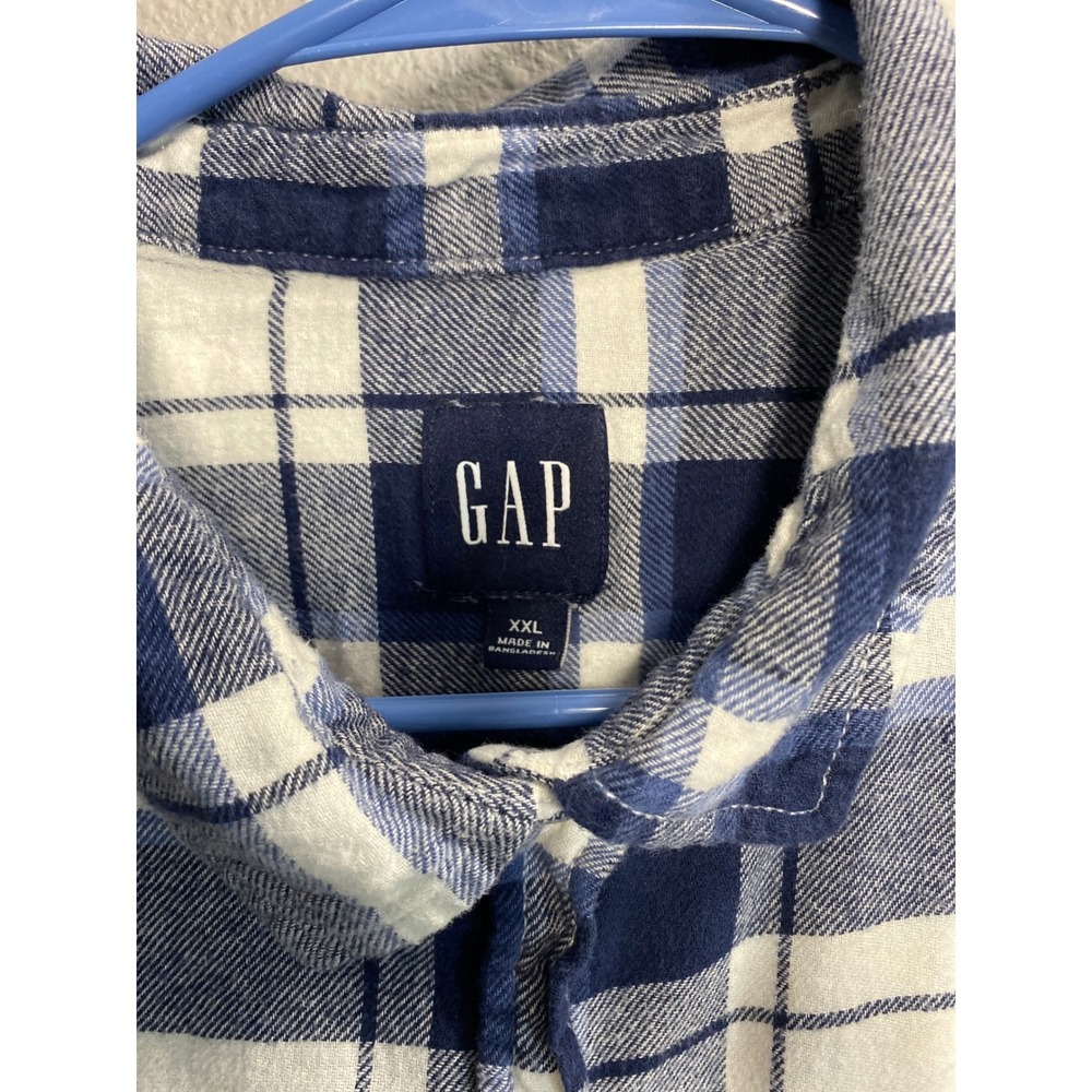 GAP Womens XXL Blue White Plaid Flannel Button Down Shirt Long Sleeve Cotton - Picture 2 of 3
